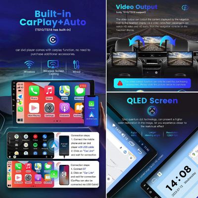 Universal 2 Din QELD/IPS Touch Screen Radio Player Carplay con funzione di schermo diviso