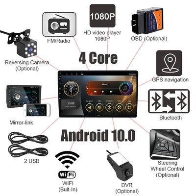 4 Core CPU 10.1 Inch 2 Din Touch Screen GPS Navigation Android Car Radio per Universale