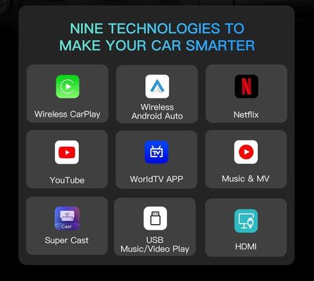 5V±0.2V 1.0A Input di alimentazione Carplay AI Box 8GB 128GB Box di streaming wireless GPS Wifi incorporato